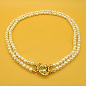 NEW Simulated Pearl Necklace double row 16.5 inch